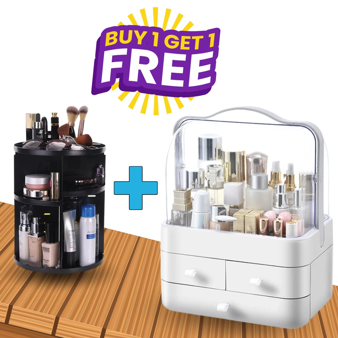 Acrylic Double Door Cosmetic Organizer with free 360 Organizer