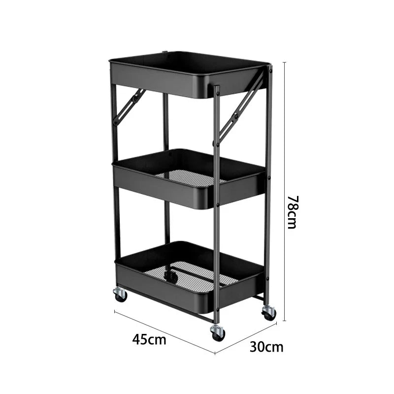 Kitchen Storage Rack | 3-Tier Mobile Utility Nordic Folding Rack