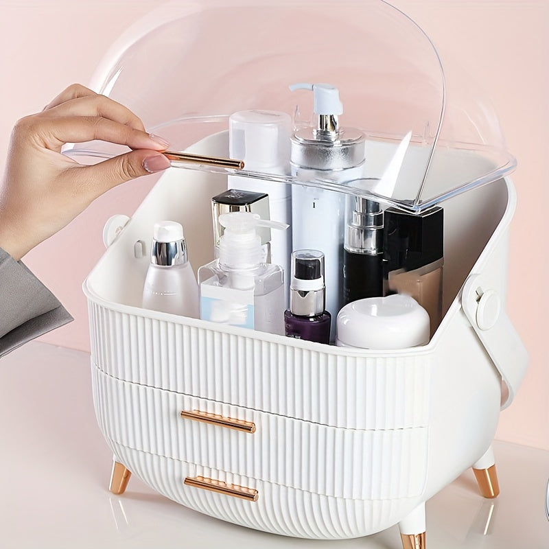 Makeup Storage Organizer with 2 Drawers & Lid Transparent Cover