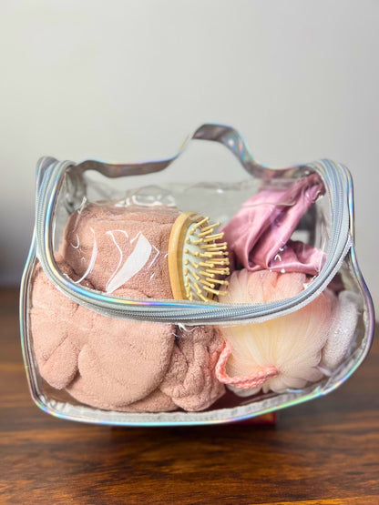 Pink Spa Bath Accessories Set with Clear Travel Bag Spa Accessories