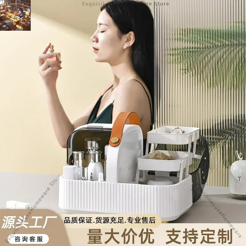Portable Cosmetics Storage Box Desktop Lipstick Skin Care Products Jewelry Storage Organizing Rack Dust-proof Vanity Storage