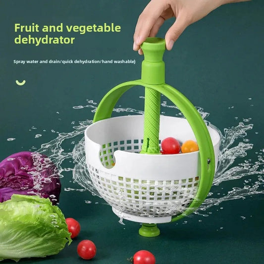 Kitchen Vegetable Fruit Salad Rotating Draining Basket Manual Dehydrator Spin Filter Water Washing Basin Home Use Storage Basket