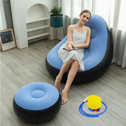 Inflatable Lounge Chair, Outdoor Foldable Portable Lazy Sofa With Footstool, Living Room And Bedroom Air Sofa Set