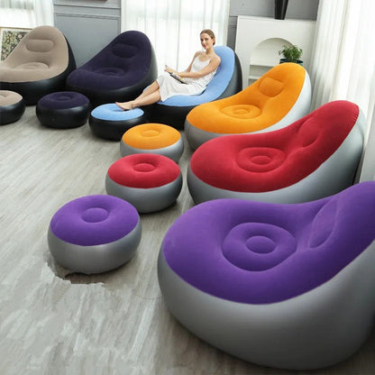 Inflatable Lounge Chair, Outdoor Foldable Portable Lazy Sofa With Footstool, Living Room And Bedroom Air Sofa Set