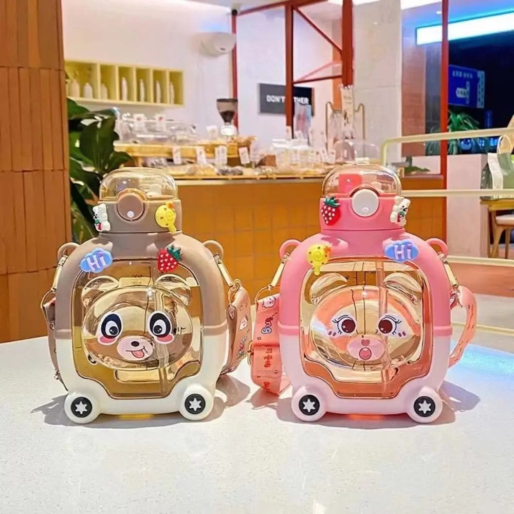 Bear Plastic Cup Bottle Creative With Straw