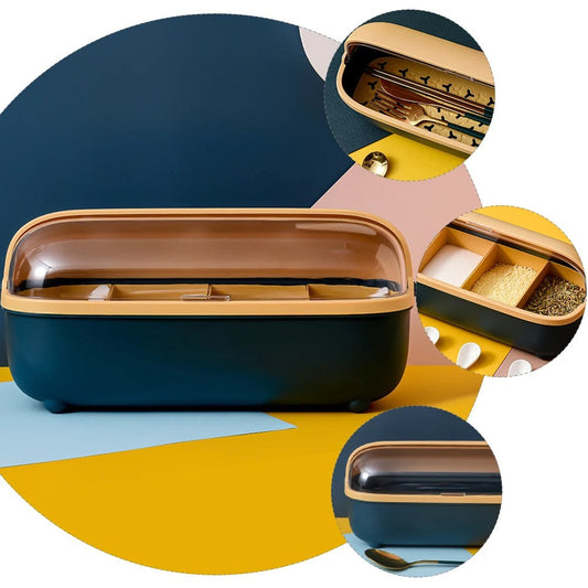 Seasoning Box Kitchen Spice Jar Condiment Storage Container Multi-Grid Spice Organizer Plastic Condiment Container For