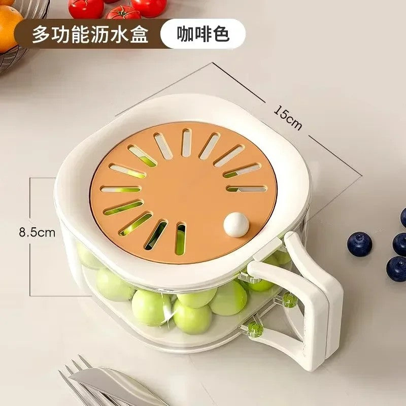 Dust-Proof Fruit Drainer Basket -Hidden Folding Handle Drain