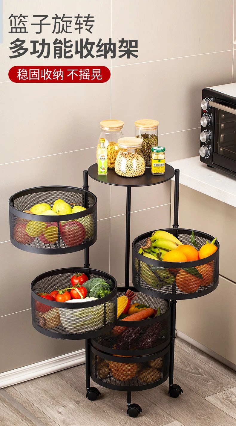 Kitchen Vegetable Shelving Multi-layer Floor Round Rotating Vegetable Basket Fruit Storage Basket for Household Items