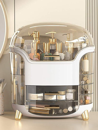 Elegant Multi-Layer Cosmetic Organizer with Lid & Drawers