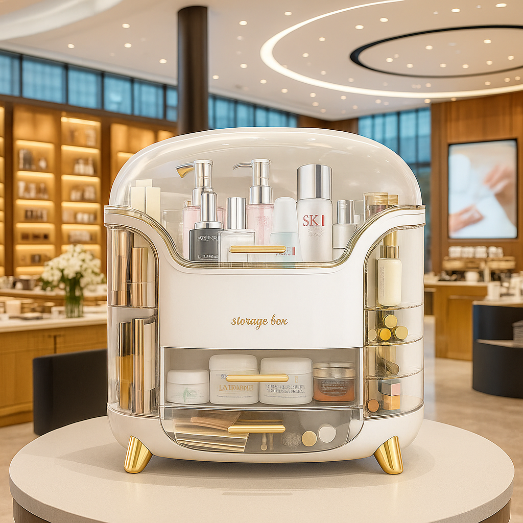 Elegant Multi-Layer Cosmetic Organizer with Lid & Drawers