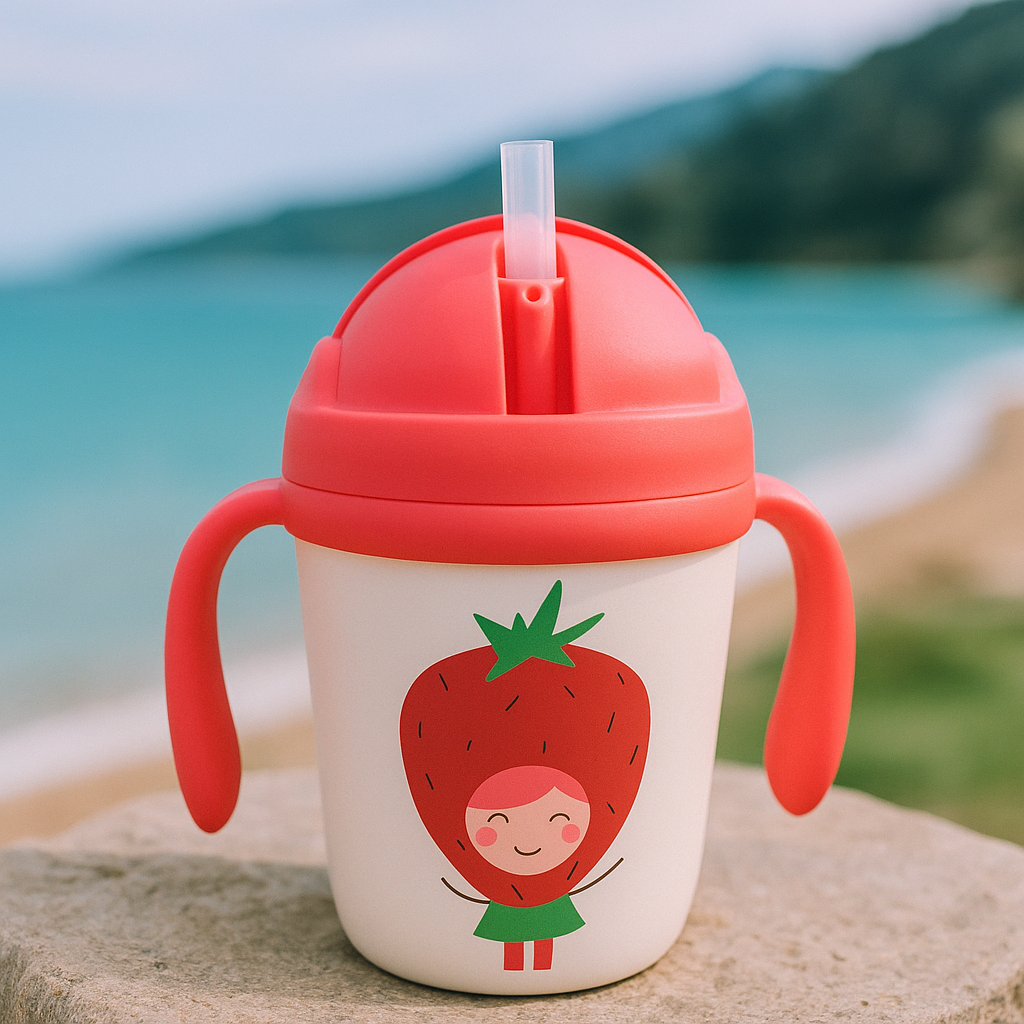 Cute Strawberry Baby Sippy Cup with Handles & Silicone Straw | Leak-Proof BPA Free