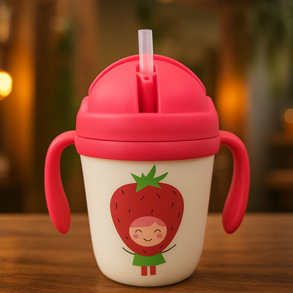 Cute Strawberry Baby Sippy Cup with Handles & Silicone Straw | Leak-Proof BPA Free