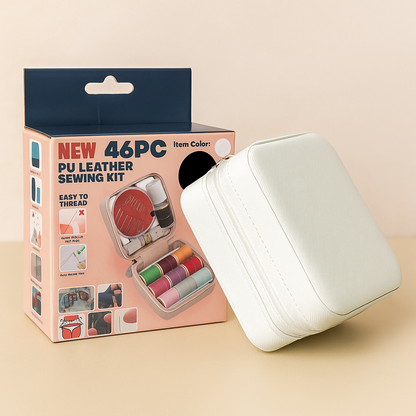 46-Piece PU Leather Sewing Kit – Portable Travel & Home Stitching Set with Threads, Needles, Scissors & Accessories