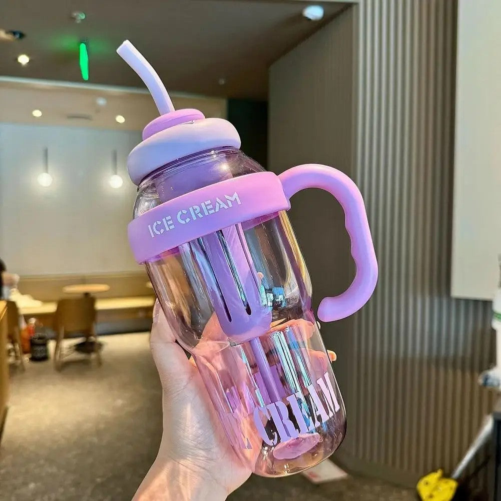 Food-grade Water Bottle Fashionable Aquarius Bottle 1300ml Leakproof Straw Water Bottle