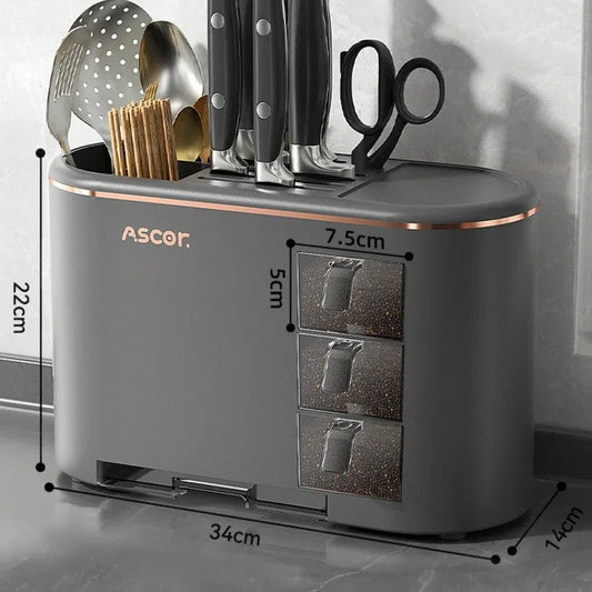 Multi-purpose Knife Chopsticks Holder with Seasoning Box Kitchen Plastic Utensil Drying Rack Spoon Fork Cutlery Storage Cylinder