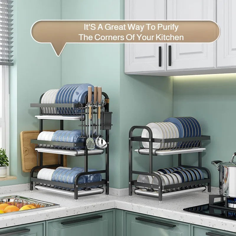 Multi-Functional Kitchen Storage Rack Dish Plate Organizer with Drainage Rack Countertop Utensil Holder for Chopsticks