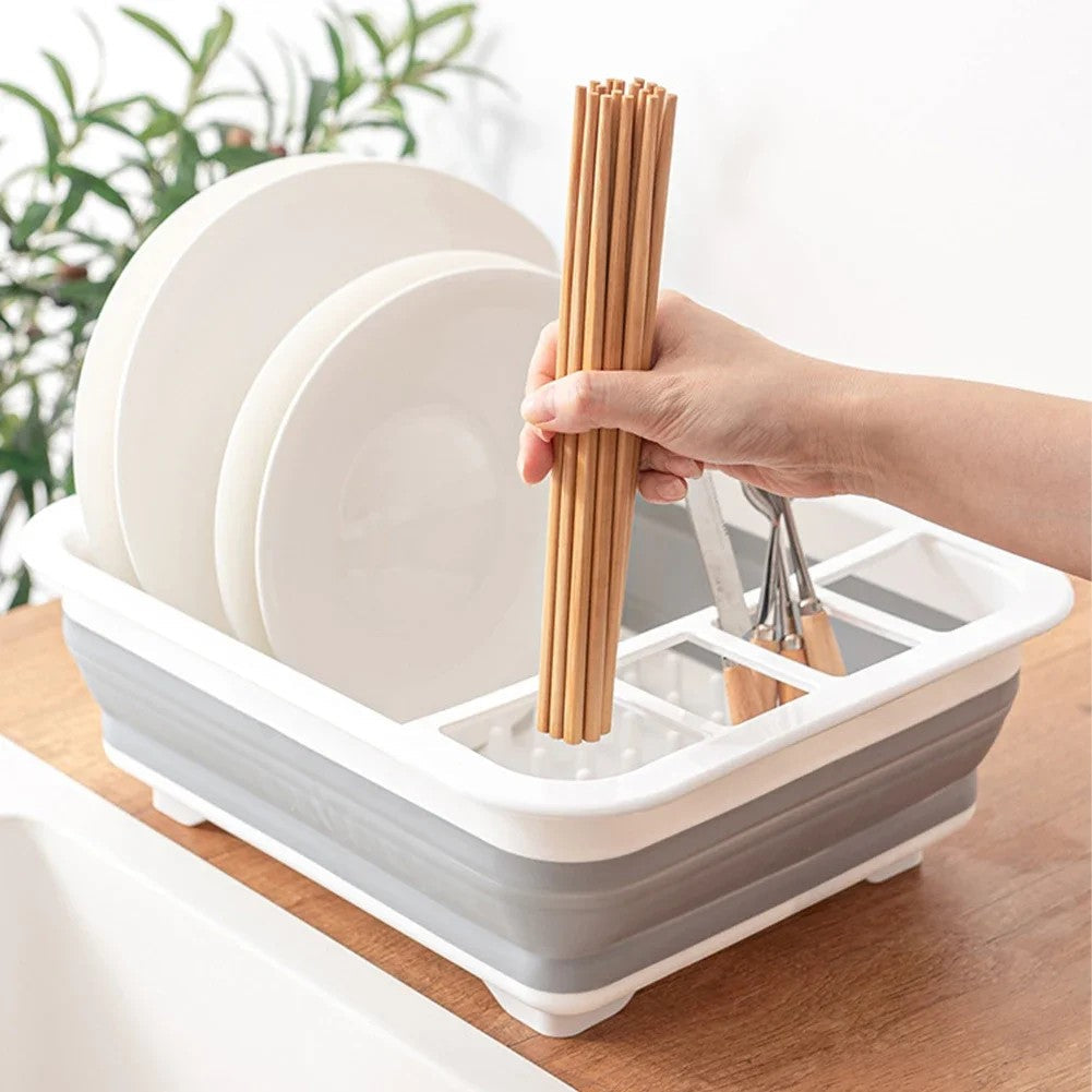 Collapsible Dish Drainer Dinnerware Organizer Space Saving Kitchen Storage Tray Plastic Sink Drying Rack for Caravans Motorhomes