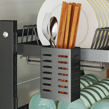 Kitchen Drainage dishes adjustable floor height multi-layer table top multi-functional knife rest chopsticks tube storage rack.