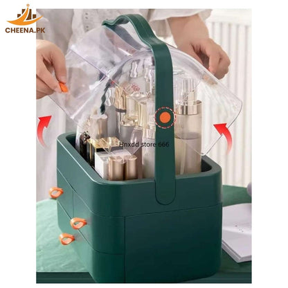 Premium Dustproof Makeup Organizer with Handle & Drawers – Portable Cosmetic Storage Box | cheena.pk