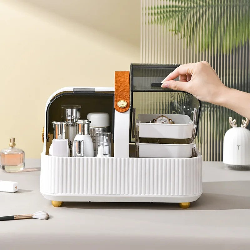 Portable Cosmetics Storage Box Desktop Lipstick Skin Care Products Jewelry Storage Organizing Rack Dust-proof Vanity Storage