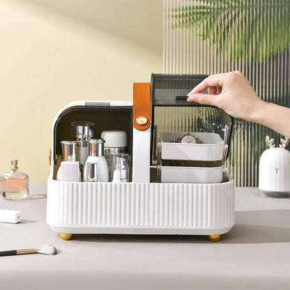 Portable Cosmetics Storage Box Desktop Lipstick Skin Care Products Jewelry Storage Organizing Rack Dust-proof Vanity Storage