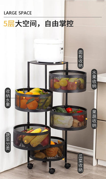 Kitchen Vegetable Shelving Multi-layer Floor Round Rotating Vegetable Basket Fruit Storage Basket for Household Items