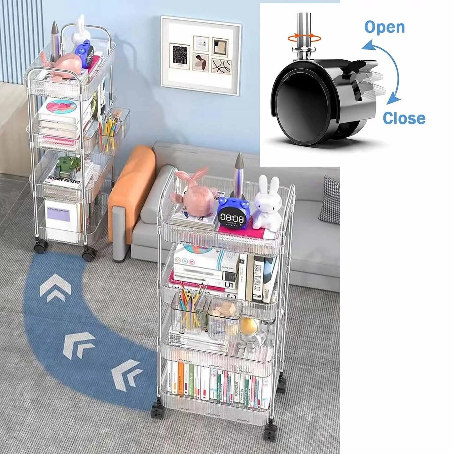 Rolling Cart Storage Rack Transparent Acrylic Snack Cosmetics Sundries Storage Rack 3 Layers With Wheels Mobile Storage Rack
