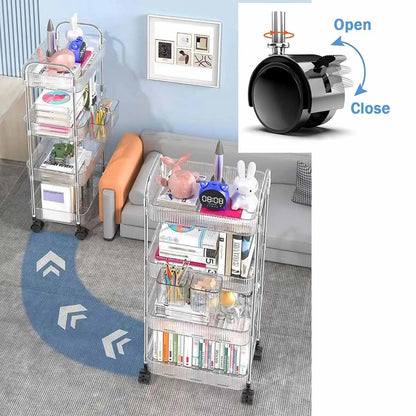 Rolling Cart Storage Rack Transparent Acrylic Snack Cosmetics Sundries Storage Rack 3 Layers With Wheels Mobile Storage Rack