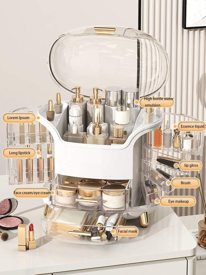 Elegant Multi-Layer Cosmetic Organizer with Lid & Drawers