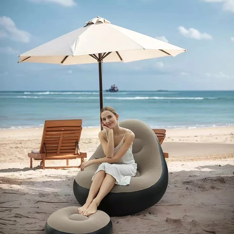 Inflatable Lounge Chair, Outdoor Foldable Portable Lazy Sofa With Footstool, Living Room And Bedroom Air Sofa Set