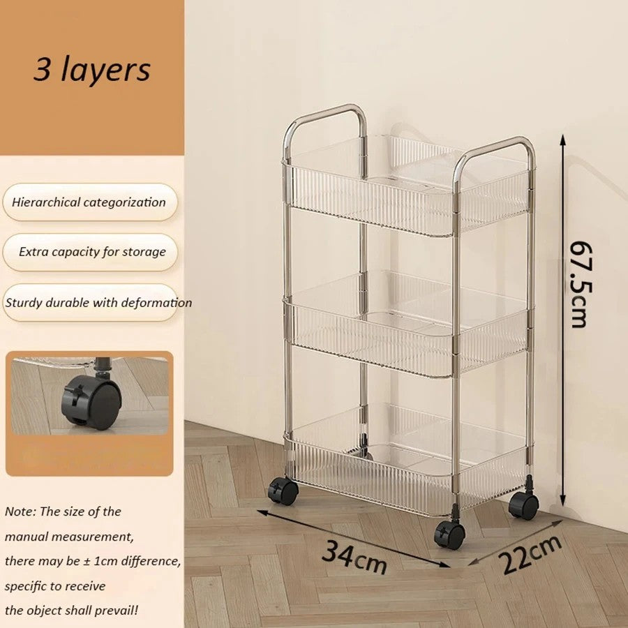 Rolling Cart Storage Rack Transparent Acrylic Snack Cosmetics Sundries Storage Rack 3 Layers With Wheels Mobile Storage Rack