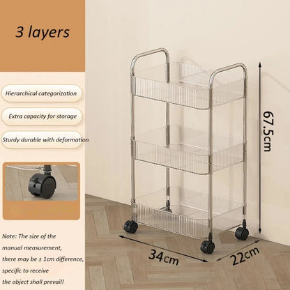 Rolling Cart Storage Rack Transparent Acrylic Snack Cosmetics Sundries Storage Rack 3 Layers With Wheels Mobile Storage Rack