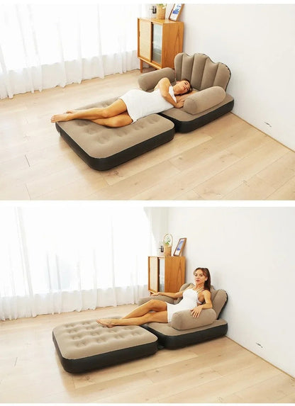 Modern Brown Fabric Inflatable Lazy Sofa Chair Comfortable Air Cushion Mattress Relaxation Water Park Suitable Inflatable Air