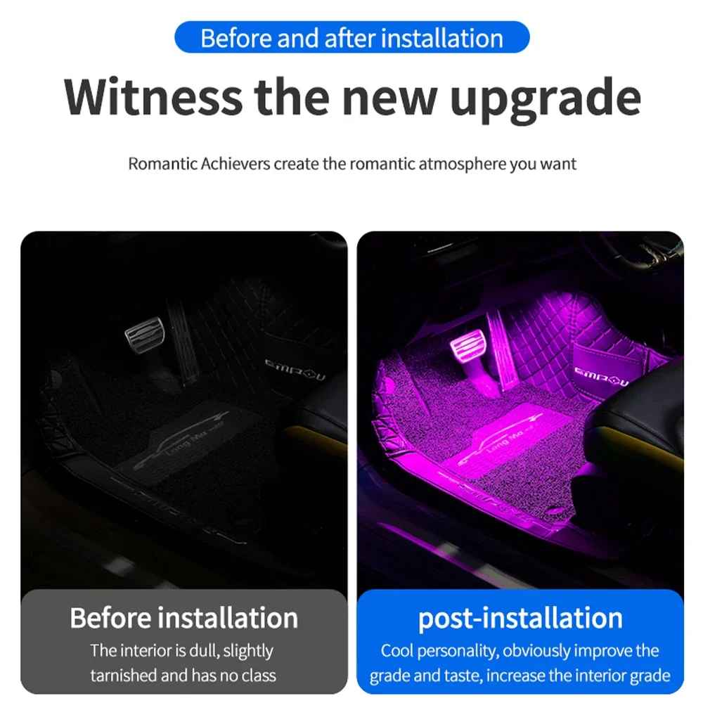LED Car Suv Interior Ambient Foot Strip Light Kit Accessories Backlight