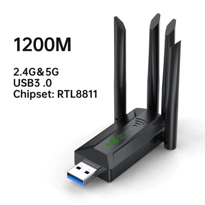 1200Mbps USB Wireless AC1200 Wlan USB3.0 Wifi Lan Adapter Dongle Dual Band 802.11ac With Antenna For Laptop Desktop