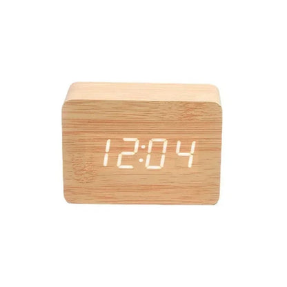 LED Wooden Watch Table Voice Control Digital Wood Despertador