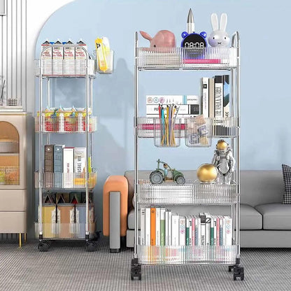 Rolling Cart Storage Rack Transparent Acrylic Snack Cosmetics Sundries Storage Rack 3 Layers With Wheels Mobile Storage Rack