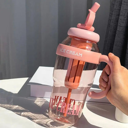 Food-grade Water Bottle Fashionable Aquarius Bottle 1300ml Leakproof Straw Water Bottle