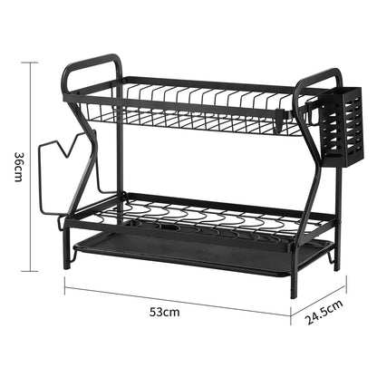 2-3Tier with Drainboard Dish Rack Large Capacity Household Tray Box Basket Saving Space for Small Kitchen Countertop