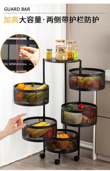 Kitchen Vegetable Shelving Multi-layer Floor Round Rotating Vegetable Basket Fruit Storage Basket for Household Items