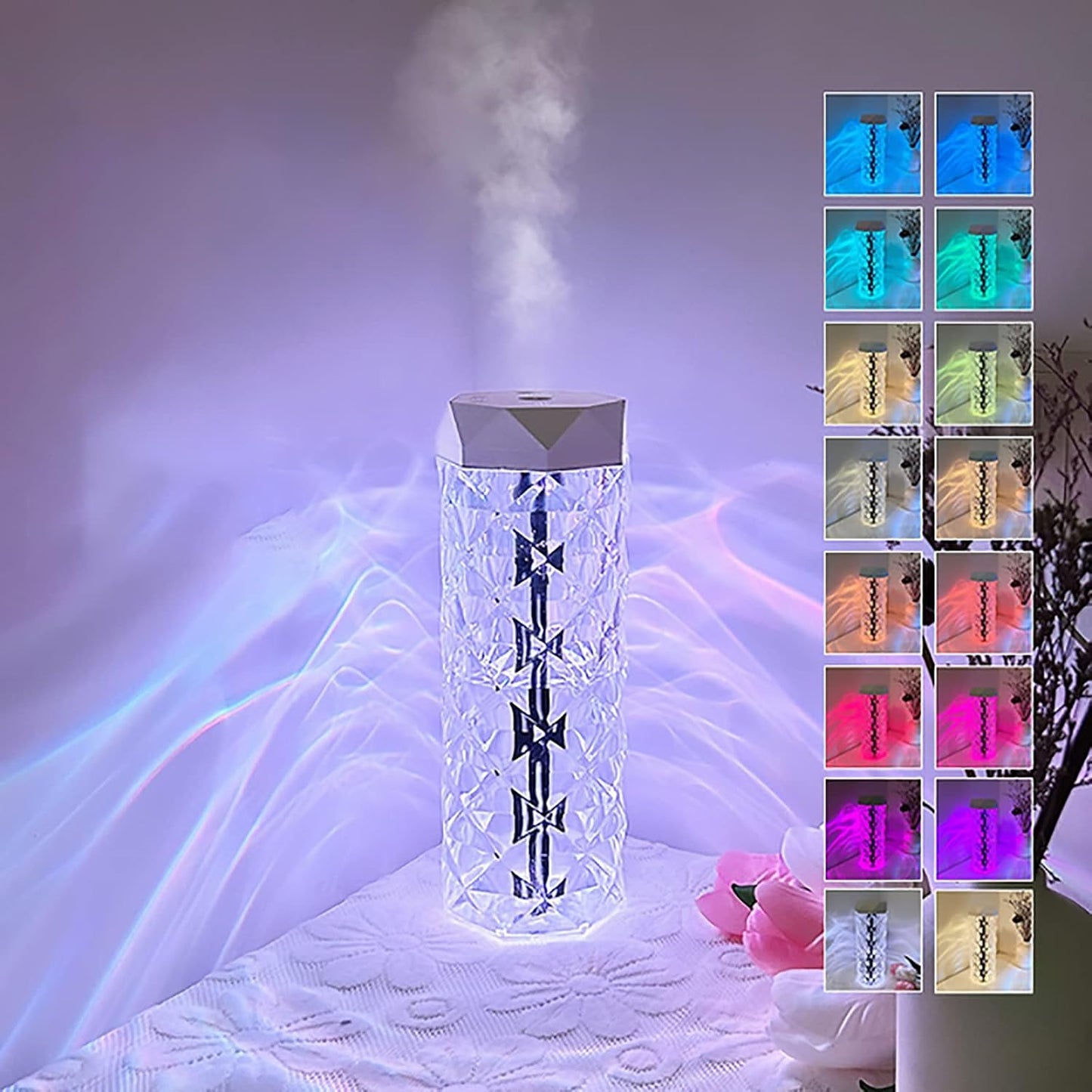 Crystal Lamp Humidifier with 7 Colors Touch Control