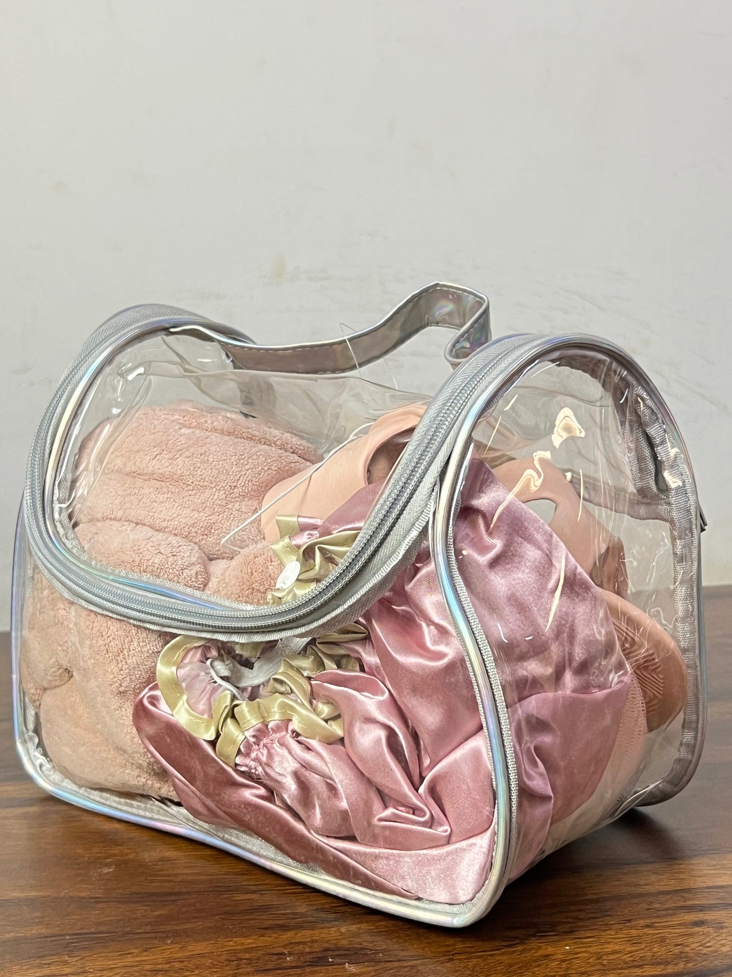 Pink Spa Bath Accessories Set with Clear Travel Bag Spa Accessories