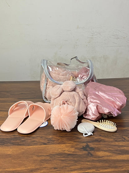 Pink Spa Bath Accessories Set with Clear Travel Bag Spa Accessories