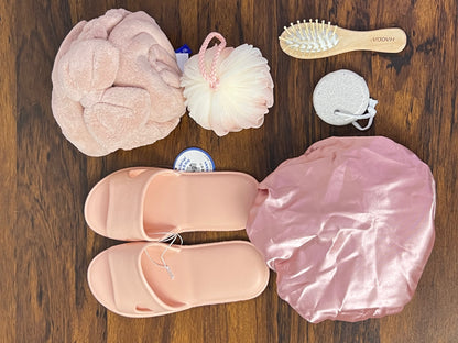 Pink Spa Bath Accessories Set with Clear Travel Bag Spa Accessories