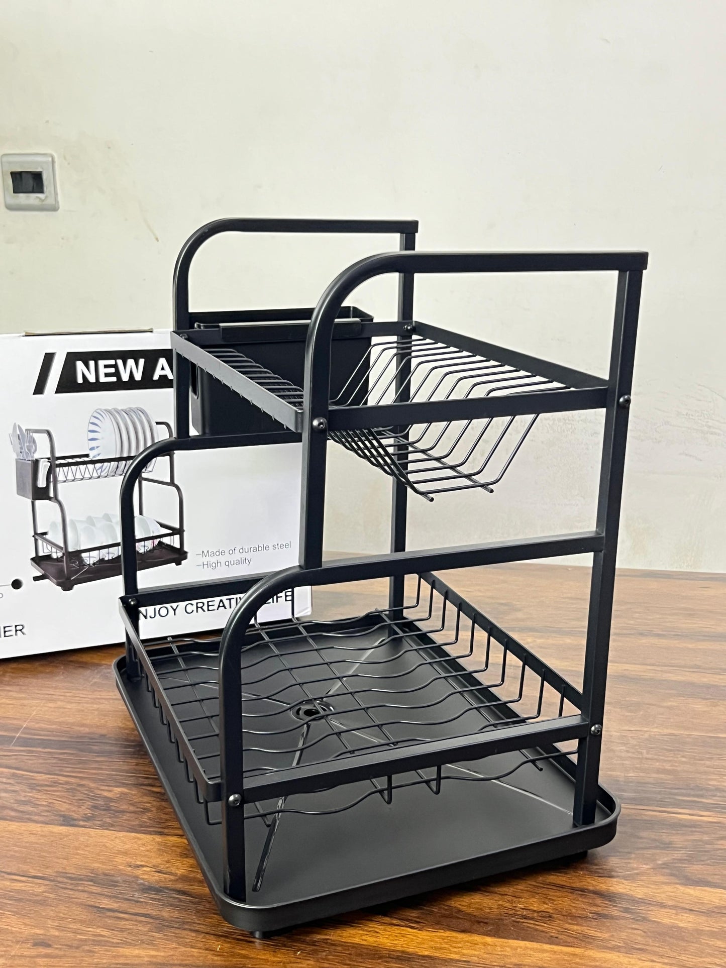 2-Tier Dish Drying Rack with Drainboard Large Rust-Proof Kitchen Drainer Set Compact Stainless Steel Utensil Holder