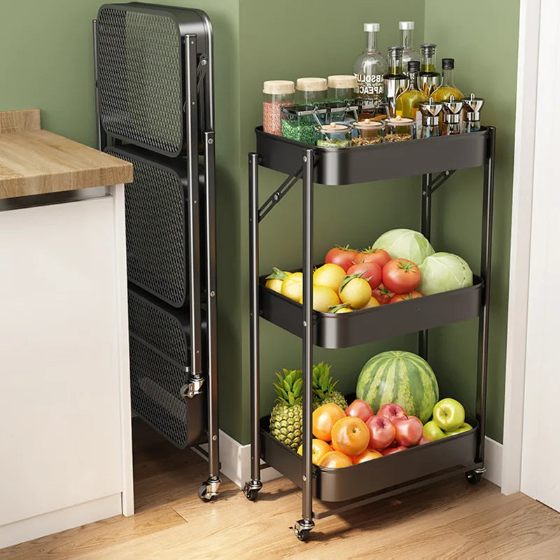 Kitchen Storage Rack | 3-Tier Mobile Utility Nordic Folding Rack