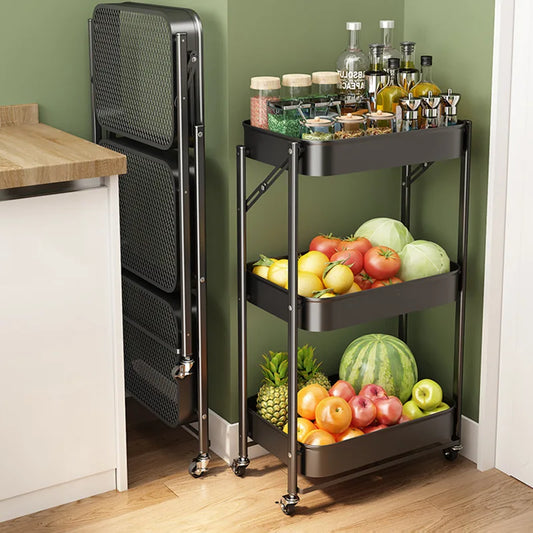 Kitchen Storage Rack | 3-Tier Mobile Utility Nordic Folding Rack